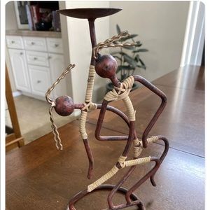 Unique Tribal Iron Candle Holder 11” x 7” Sturdy Great Display Piece - Nice